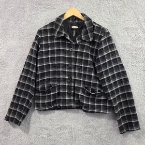 OLD NAVY Women Large Plaid Wool Blend Cropped Jacket Shacket Gray Black Academia